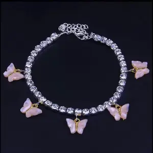Butterfly High Quality Link Anklet Women's Jewelry White with Pink Butterfly Charms Fashion Accessory