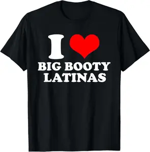 Cotton Short Sleeve Shirt,  I Love My Big Booty Latinas Matching Red Heart GF Graphic T-Shirt Adult size Streetwear,Menswear Casual Summer Tee,Fashion Gift