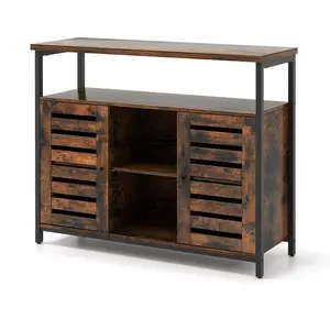 COSTWAY - Buffet Cabinet Industrial Sideboard Storage Cabinet with Push-to-Open Slatted Door and 3 Adjustable Shelves-Rustic Brown