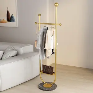 Gold Clothing Rack, with Marble Base of Multifunctional Bedroom Clothes Standing Coat Rack, Movable Garment Rack Stand for Organizing Clothes, Bags
