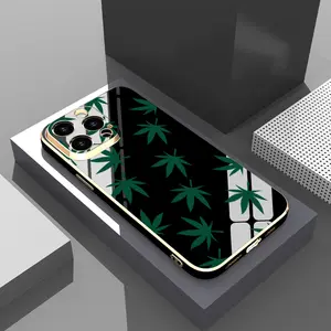Case for iPhone 16 Pro Max 15 Plus 14 13 12 11 XS XR Green Leaf Drop Protection Shockproof Soft Silicone smartphone Cover