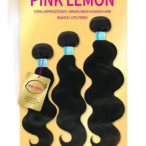 Pink Lemon Virgin Human Hair Weave 3 Bundles Body Wave Natural 10"12"14 Unprocessed Bleach Dye Perm