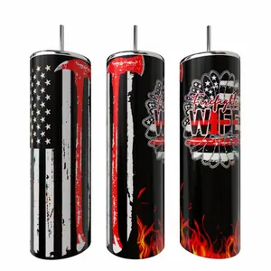 Firefighter Wife 20 oz Skinny Tumbler Coffee Drinkware - Vacuum Insulated Portable Mug with Lid & Straw - Custom Sublimation Design - Hand Wash Only