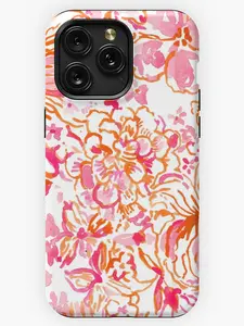 Multicolor Orange and Pink Flower Design Rubber Phone Protector Cover - Impact-Resistant Wireless Casing, Enhanced Protection Smartphone Accessory for iPhone 16 Pro, Mobile Electronics Accessories