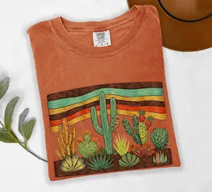 Comfort Colors Desert Cactus Shirt Aesthetic Saguaro T-Shirt Trendy Botanical Graphic Tee Vintage Southwest Gift for Her Minimalist Boho Top Oversized Nature Sunday Shirt 2026 Bloom Tee Support Wildflower Art Arizona