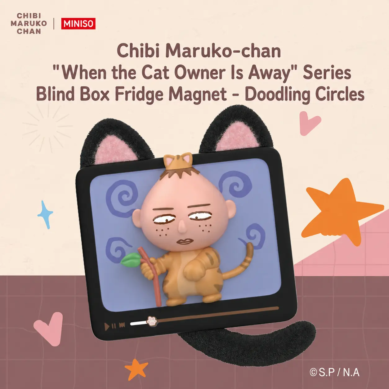 Chibi Maruko-Chan Fur Baby Left Home Series Fridge Magnet Blind Box Cute Anime Character Magnets For Refrigerator & Whiteboard Random Surprise Collectible Gift, Back To School