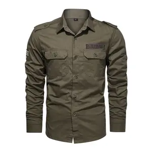 Cotton Shirt Men Casual Solid Long Sleeve Blouses High Quality Militar Overshirt Brand Clothing Black Cargo Shirts for Men 6XL(Sheets)