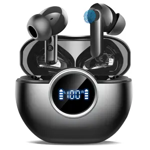 Wireless Earbuds Bluetooth 5.3 HiFi Stereo, 50H Playback LED Digital Display Earphones, ENC Noise Cancelling Mic, Ergonomic Sport Headphone Headset for Gym/Running/Work-Black