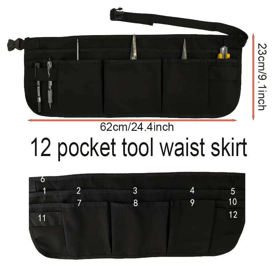 Practical Tool Apron with 12 Pockets Adjustable for Builders Carpenters Electricians
