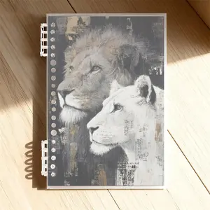 A5 Lined Notebook, Majestic Lion Art Design, Premium Paper Material, Ideal for Office & Daily Use, Stylish Monochromatic Cover with Gold Accents, Perfect for Professionals & Creatives