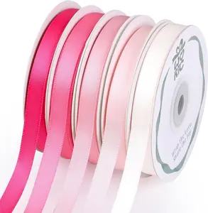 Double Faced Pink Satin Ribbon, 3/8 in x 5 Rolls (Total 50 yd Thin Ribbon) for Baby Girl Hair Bows, Graduation Leis
