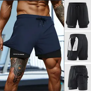 2-Pack – Men’s Quick-Dry Sports Shorts,Lightweight and breathable, featuring a drawstring design with built-in lining and a printed pattern; running and fitness shorts made from stretchy polyester blends, suitable for gyms, jogging, and outdoor activitie