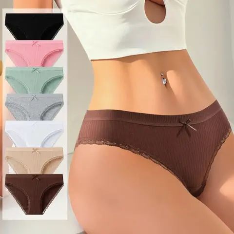 Women's 7-Pack Cotton Blend Basic Panty Set - Baroque, Cute Bikini-Style Underwear with 95% Cotton Crotch, Lace Trim, Soft Spandex, Breathable Elastic, Good Coverage, Hang Dry, No Excessive Bulk, Mixed Colors for Everyday & Evening Wear