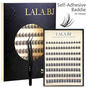 【Baddie】LALA Self-Adhesive DIY Cluster Lashes, 10-18mm spicky D-Curly Pre-Glued with Curler, Oil-Resistant Lash Extensions/Eyelashes Extensions, Reusable Synthetic Cosmetic (No Glue Needed, Easy Application)