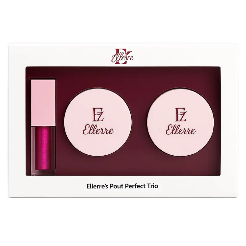 Ellerre Pout Perfect Trio - Lip Scrub, Lip Mask & Gloss Set for Soft Hydrated Lips 3-Step Care Routine