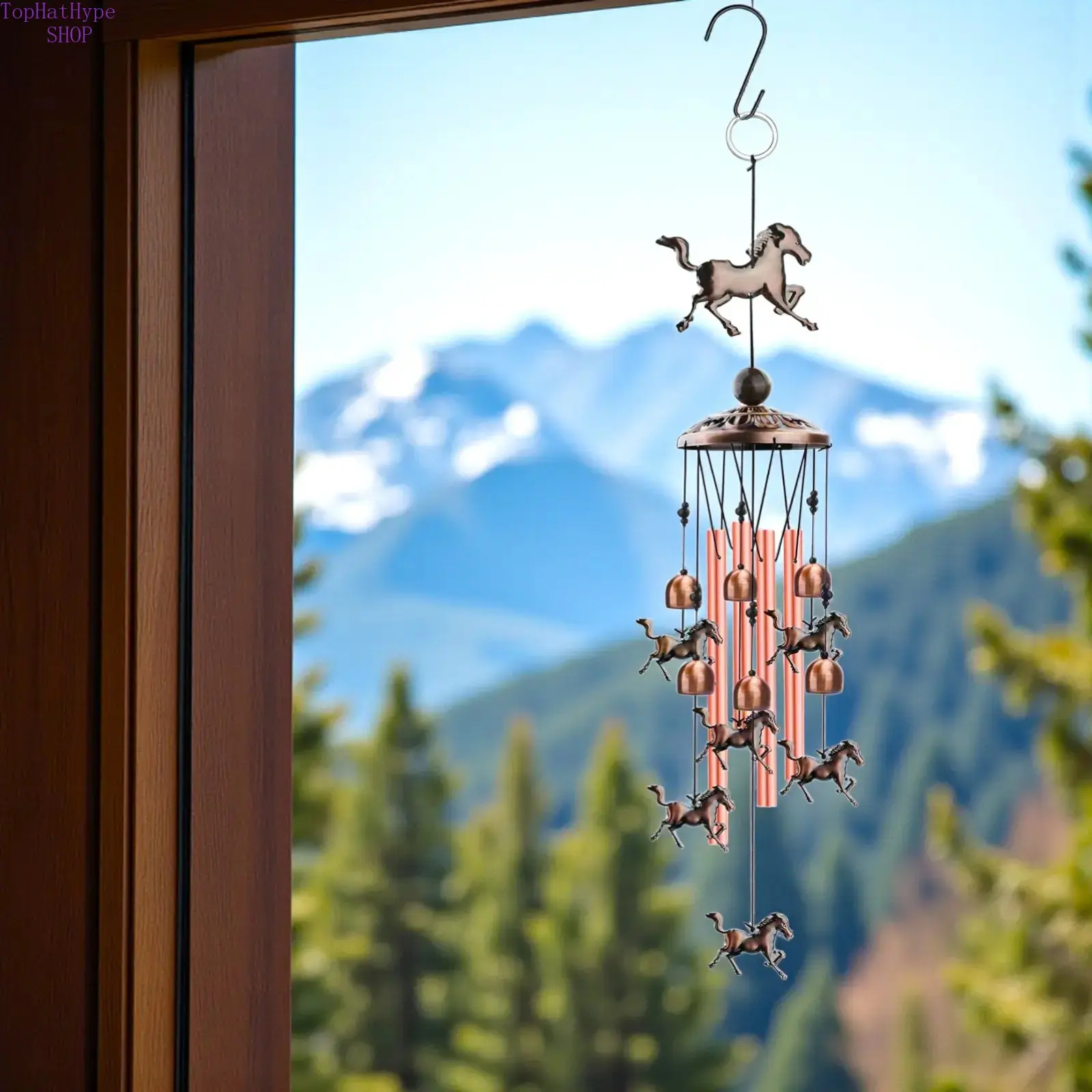 Metal Wind Chimes - 1 x 34x4.5in Classic Aluminum Hanging Decor, Horse Motif, Melodic Tubes, Soft Calming Tones, Hand-Woven Rope, Easy Installation, Durable Weatherproof Build, Memorial Gift for Outdoor Garden, Mother's Day