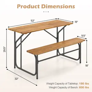COSTWAY - Acacia Wood Patio Table Bench for 2 People One-Side Picnic Table