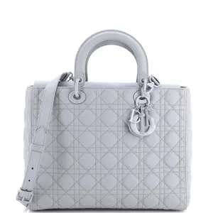 Pre-owned Dior Leather Top Handle Bags Christian Ultra Matte Lady Bag Cannage Quilt Calfskin Large by Rebag