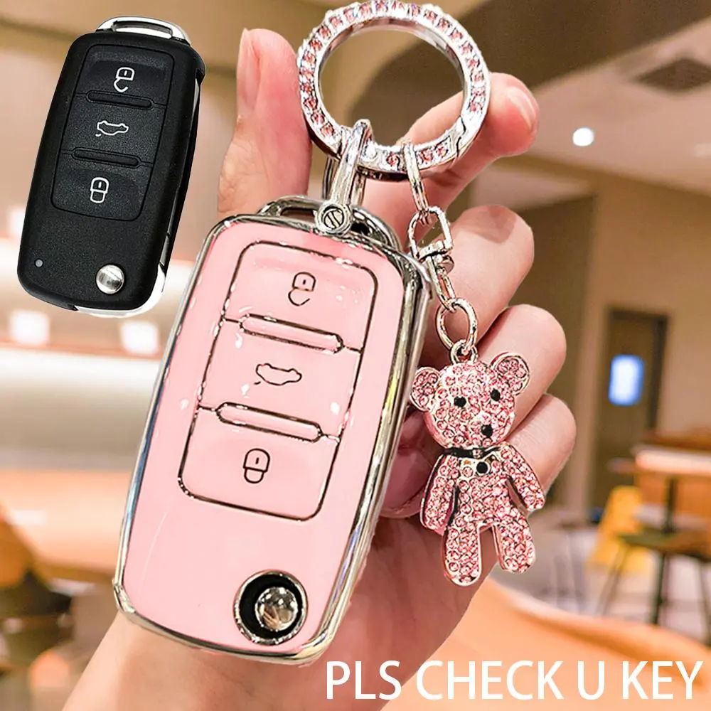 Car Key Case with Keychain, Portable Car Key Protector, Key Fob Protector, Fashionable Car Key Protector for Volkswagen, Skoda, Polo, for Lavida & Golf Models, Car Key Accessory, Car Key Cover, Car Accessories