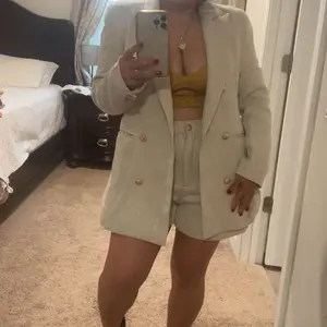 Cicy Bell Women's 2 Piece Tweed Blazer Shorts Set Long Sleeve Double Breasted Suit Jacket Business Outfit Soft Thick Fabric Fitted Elegant Professional