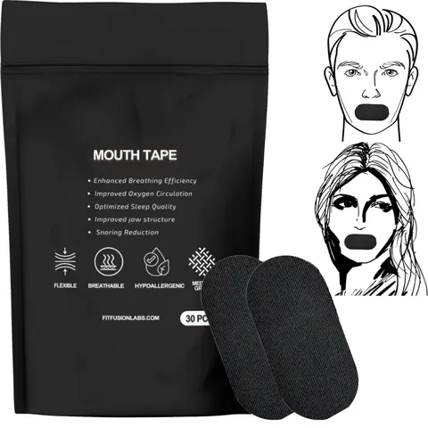 Fit Fusion Labs Mouth Tape Strips for Adults - Gentle Hypoallergenic Adhesive, Cotton & Spandex, Pre-Cut Comfortable Design
