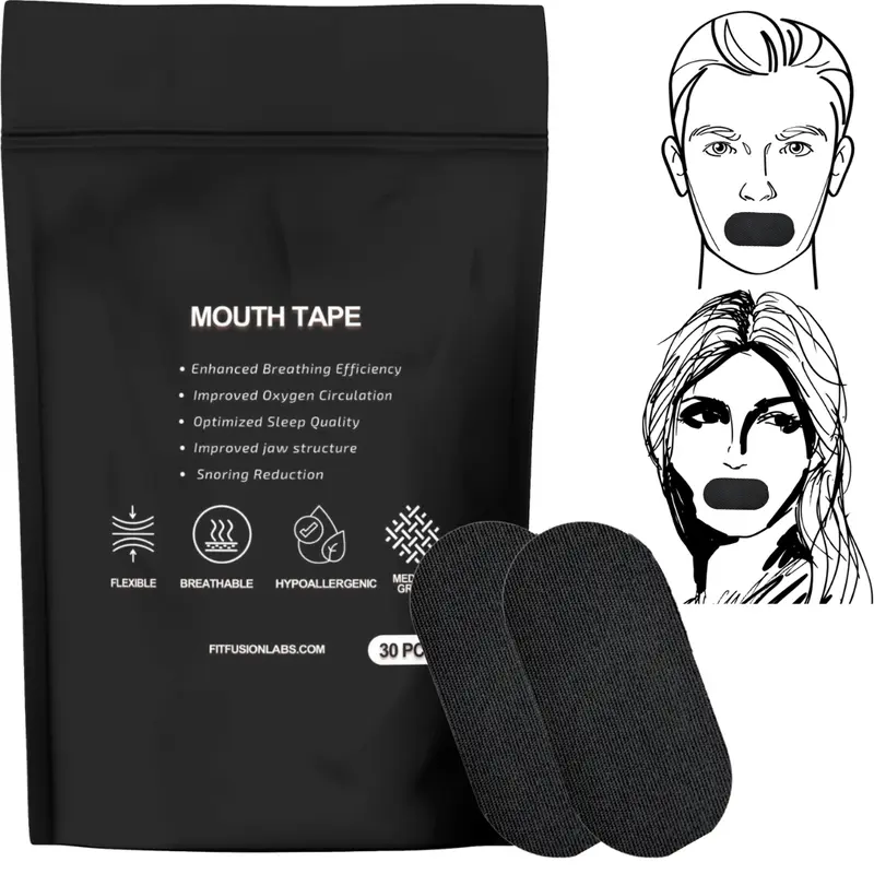 Fit Fusion Labs Mouth Tape Strips for Adults - Gentle Hypoallergenic Adhesive, Cotton & Spandex, Pre-Cut Comfortable Design