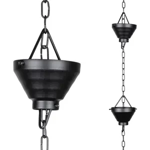 8.5 ft Aluminum Black Powder Coated Decorative Rain Catcher Chain for Gutters, Rain Gutter Replacement Downspout