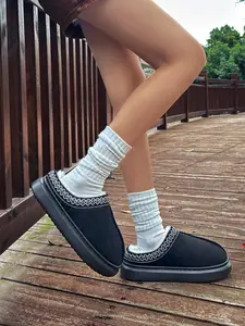 Women's Solid Color Non-slip Platform Slippers, Casual Soft Comfortable Home Slippers, Warm Slippers for Indoor & Outdoor Use for Fall & Winter