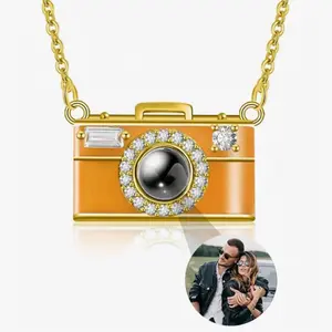 Personalized Necklace Pendant With Photo On Flash Camera Design Gold-Tone Chain Customizable Jewelry Gift