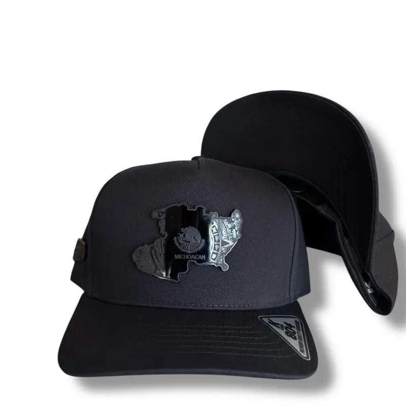 Michoacán  Mexico Hats Black & Red SnapBack with Logo and Patch, Adjustable Fit