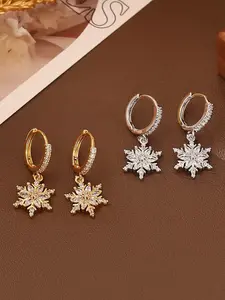 Elegant Rhinestone Snowflake Earrings, Luxurious Zircon Ear Studs, Plated, European and American Style Jewelry