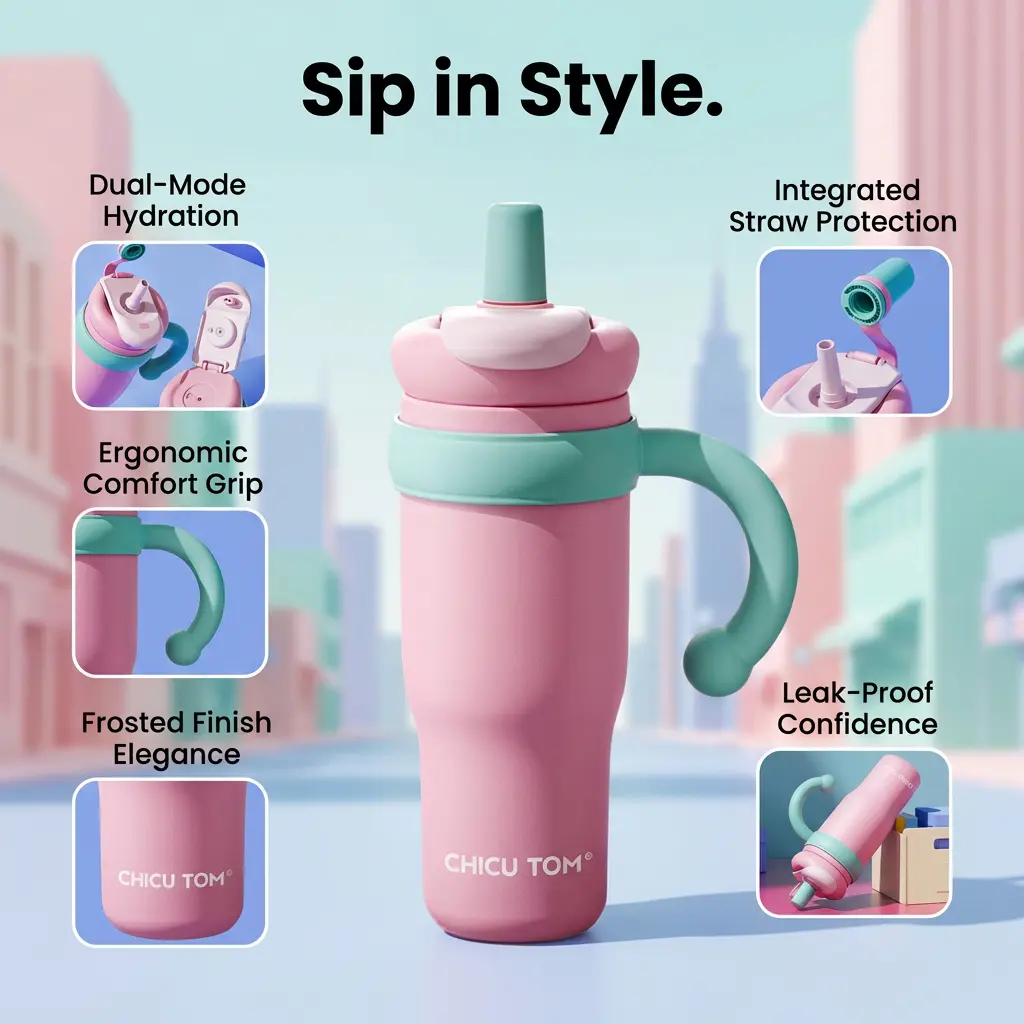 Pastel Ice Cream 36oz Tumbler | Leakproof Ceramic Lined Cup with Handle & Straw Cover - Aesthetic Kawaii Water Bottle