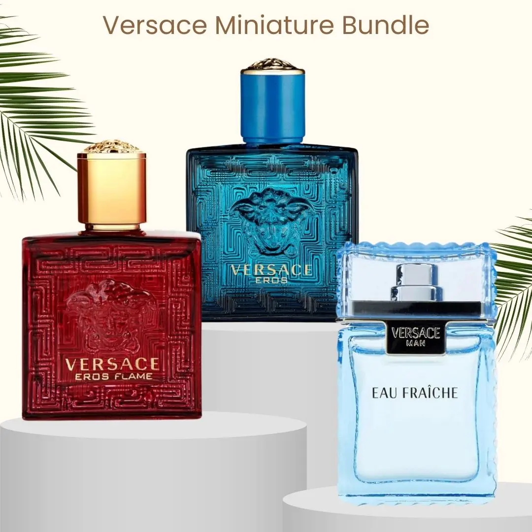 Versace Men's Mini Splash Trio Perfume Set - Eros, Eros Flame, Eau Fraiche (0.17 oz Each) | Travel-Size Luxury Man Gift Set, Miniature Fragrance with Citrus, Fresh, Spicy Notes, Perfumes, Miniature Men's Fragrance