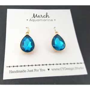 March Birthstone Earrings - Aquamarine Crystal Gold Filled Teardrop Earrings - Gift for Her