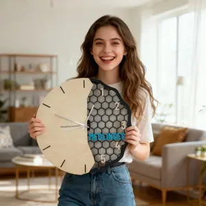 Personalized Wooden Wall Clock — Custom Name Modern Honeycomb Design | Baltic Birch Premium Gift