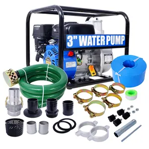 Semi Trash Pump 3 inch, 209cc 7HP 4 stroke OHV ENGINE, Gas Powered Semi Trash Water Pump  50 ft Discharge Hose, 12 ft Suction Hose, Heavy Duty Pipe