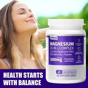 [Magnesium Glycinate Supplement] 120 capsules, 15-in-1 magnesium complex, contains citrate, oxalate, carbonate, glycinate, magnesium oxide, easily absorbed.Supports bone, mood, heart, and sleep health, promotes relaxation, gluten-free, 120 capsules
