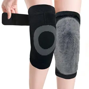 Thickened and fleece-lined rabbit fur warm knee pads, windproof and cold proof joint protection knee pads, strap knee pads, suitable for people with cold legs