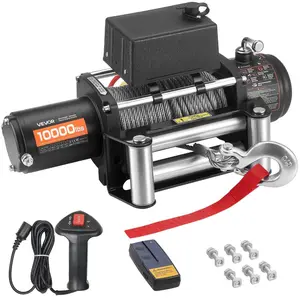 Fathersdaygift VEVOR Electric Winch, 10000 lbs Load Capacity, 12V DC Truck Winch with 21/64 inx 65 ft Steel Rope, Wireless Wired Remote Control, IP55 Waterproof for Towing SUV Jeep Trailer Boat Off-Road Vehicledealsforyoudays