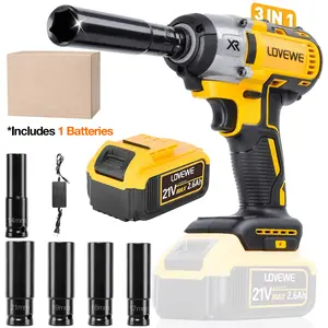 350N.m Impact Wrench Cordless, 21V 1/2 Inch 2600RPM Brushless Power Impact Driver, Torque 258 Ft-lbs with 2.6Ah Battery, Charger, 5 Sockets And Full Accessory, Electric Impact Gun for Car Home