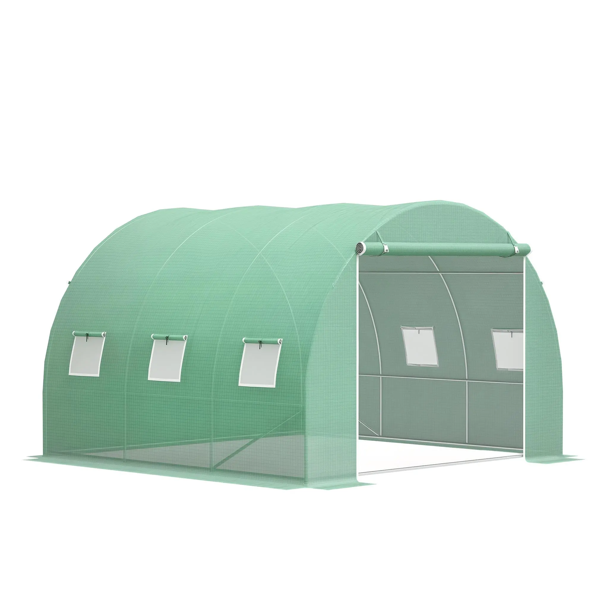 Outsunny 10'x10'x6.5' Walk-in Tunnel Hoop Greenhouse, Outdoor PE Cover Greenhouse with Powder-Coated Steel Frame, Large Zipper Door, Roll-Up Windows to Protect Plants from Animals & Stop Sun Damage for Flowers, Vegetables