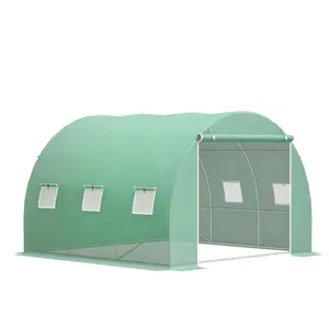 Outsunny 10' x 10' x 6.5' Walk-in Tunnel Hoop Greenhouse, Green House for Outside with PE Cover, Steel Frame, Roll-Up Zipper Door & Windows for Flowers, Vegetables, Tropical Plants, Green