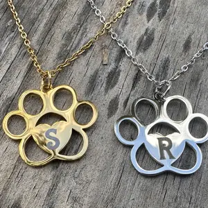 Custom Engraved Dog Paw Pendant Necklace - Silver and Gold Tone Material