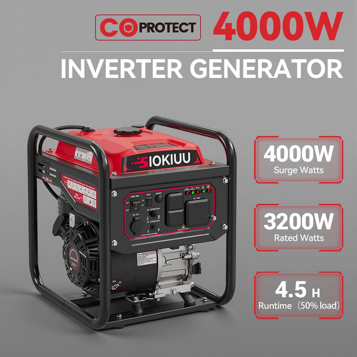 4000W Super Quiet Portable Inverter Generator 208cc Gas Powered for House Power Emergency Backup RV Camping Ultra Lightweight CO Sensor EPA Compliant ECO Mode 3-Year Warranty