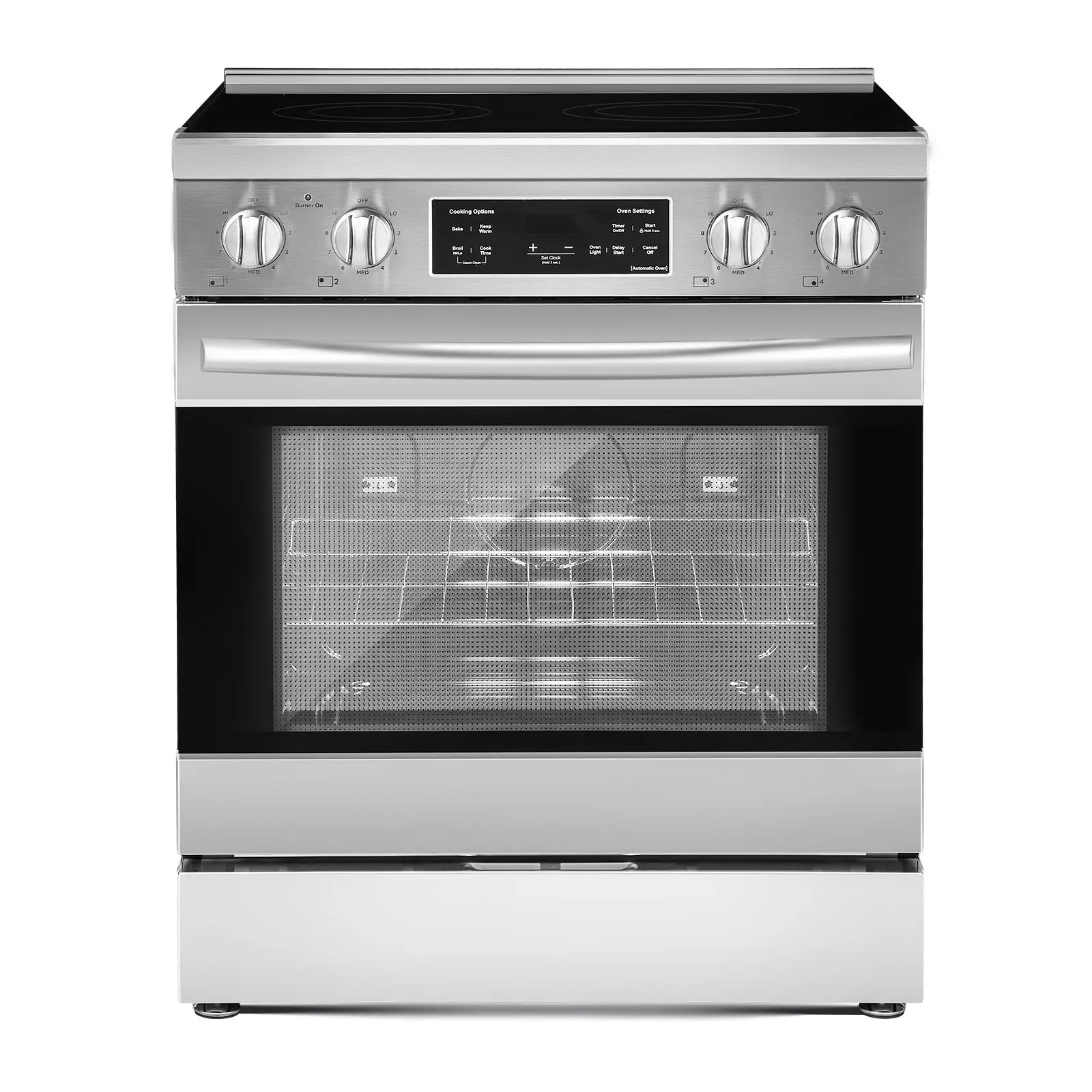 【DealsForYouDays】VEVOR 30 in Electric Range Oven, 4.8 Cu. Ft. Capacity Compact Freestanding Oven, Stainless Steel Kitchen Stove, with 4 Cooktop Burners, Timer, Easy Reach Racks, Storage Drawer, Light(No Power Cord) Countertop Dual Ovens
