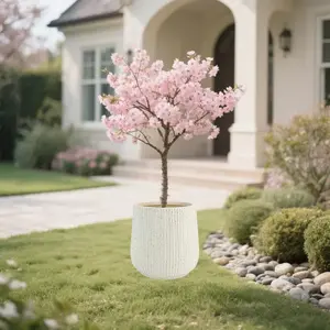 8.9 Inch Vertical Striped Plastic Planter Pot, Flower Pot, Indoor Outdoor Use, Cherry Tree Rubber Tree Olive Tree Planters, Home Garden Decoration