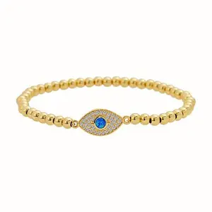 Stately Steel CZ and Opal Evil Eye Ball Chain Stretch Bracelet