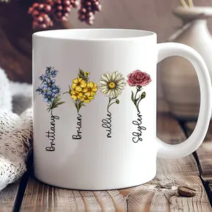 Custom Birth Month Flower Mug, Personalized Plant Mom Gift for Mother's Day, Unique and Thoughtful Drinkware Printed