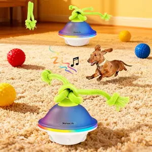 3 Modes Automatic Interactive Dog Toy with 7 Rainbow LED Lights, Recording Function, Type-C Rechargeable, 360° Rotating Rope Toy for Small/Medium Dogs, Ideal for Pet Owners, Home Indoor & Outdoor Play