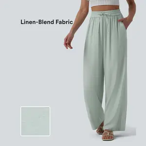 Halara High Waisted Drawstring Wide Leg Casual Linen-Blend Pants with Pockets